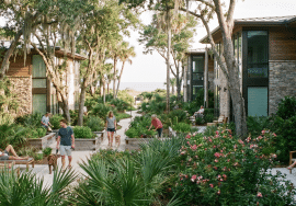 Modern rental community building with reserved parking spaces in Myrtle Beach SC.